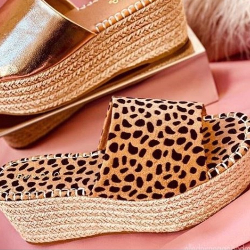 CHEETAH ESPADRILLE SANDALS HEELS SLIP-ON- Shoe - Picture 2 of 3